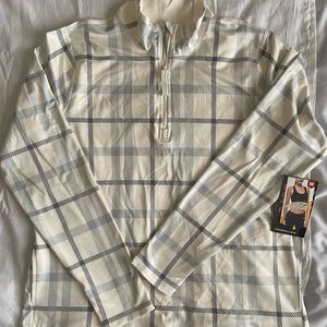 AVIA - Cream/Gray, Plaid-Patterned AV Brushed 1/4 Zip Jacket. Fleece-Lined. NWT.